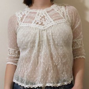 Free People | Cream Sheer Lace Top